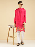Magenta Motif With Border Printed Ethnic Kurta For Men