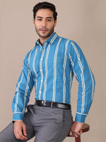 Turquoise Striped Formal Shirt For Men