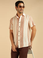 Off White Motif Striped Men Casual Shirt