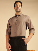 Beige Solid Pure Cotton Men Formal Shirt