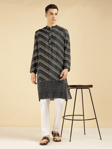 Leheriya With Bandhani Printed Ethnic Kurta For Men