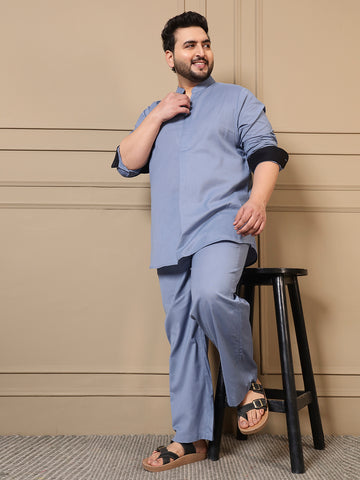 Sky Blue Cotton Kurta With Pant Men Plus Size Co-ord Set