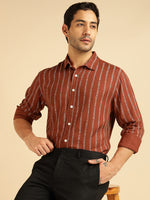 Tan Brown Striped Men Formal Shirt
