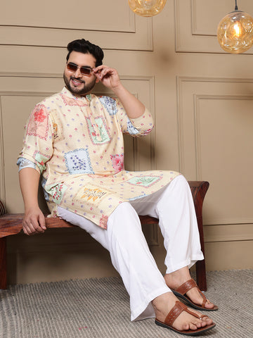 Patch Floral Multicolor Men Plus Size Kurta