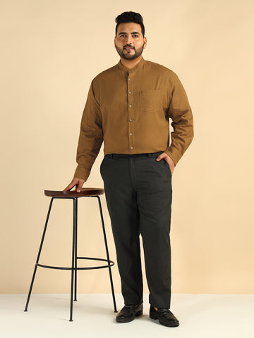 Mustard Brown Solid Cotton Plus Size Men Shirt