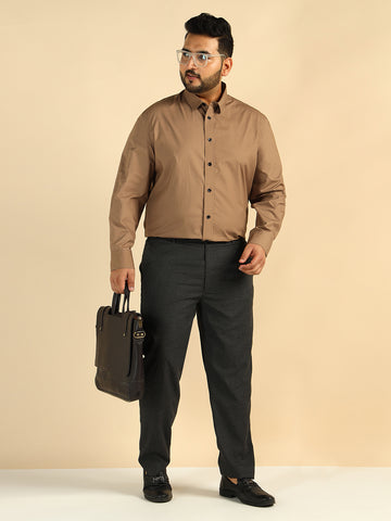 Beige Cotton Plus Size Formal Men Shirt