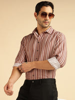Brown Multicolor Striped Men Formal Shirt