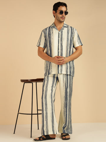 Grey Striped Printed Men Co-Ord Set
