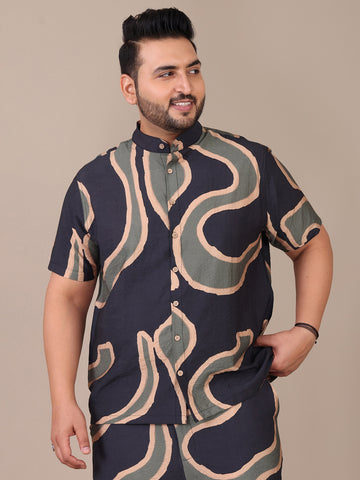 Multicolor Pure Khadi Abstract Printed Casual Plus Size Shirt For Men