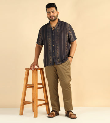 Wine Motif Striped Printed Plus Size Casual Men Shirt