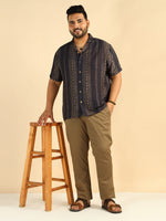 Wine Motif Striped Printed Plus Size Casual Men Shirt