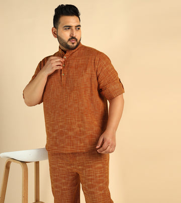 Brown Handloom Cotton Plus Size Kurta For Men