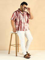 Brown Tie Dye Printed Plus Size Casual Men Shirt