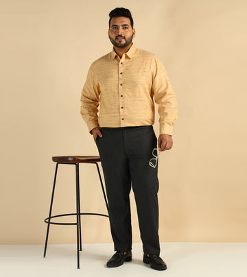 Yellow Khadi Cotton Plus Size Formal Men Shirt