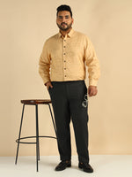 Yellow Handloom Cotton Cotton Plus Size Formal Men Shirt