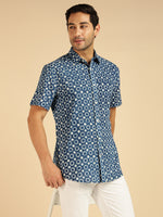 Indigo Pure Cotton Circle Printed Men Casual Shirt