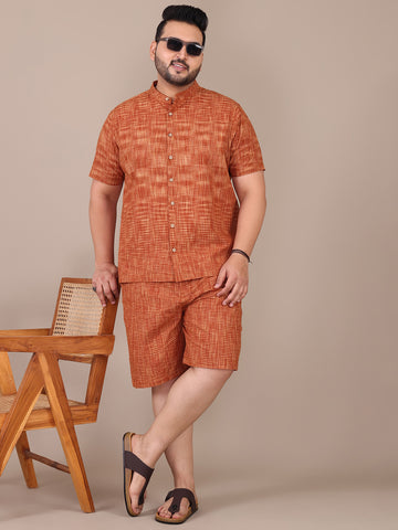 Pure Khadi Tan Brown Plus Size Co-Ord Set For Men
