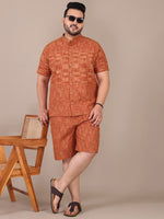 Handloom Cotton Tan Brown Plus Size Co-Ord Set For Men