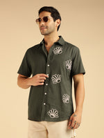 Charcoal Embroidered Pure Cotton Men Casual Shirt