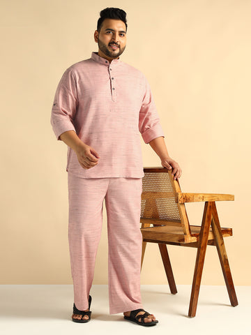 Pink Cotton Khadi Men Plus Size Co-Ord Set