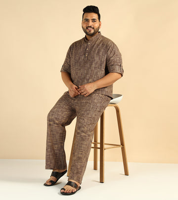 Wine Cotton Khadi Men Plus Size Co-Ord Set