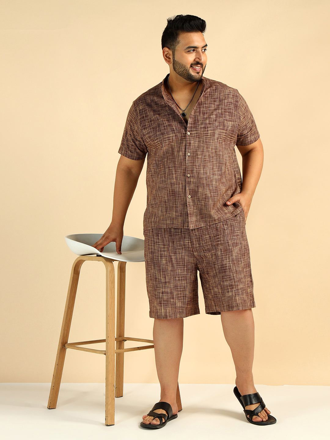 Brown Khadi Cotton Plus Size Men Co-Ord Set