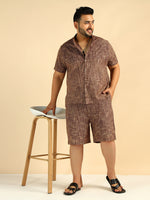 Brown Handloom Cotton Cotton Plus Size Men Co-Ord Set