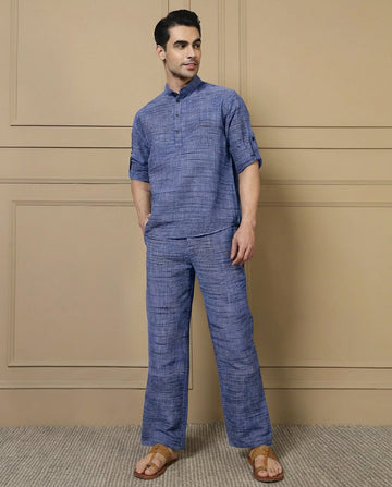Sky Blue Cotton Printed Men Co-ord Set