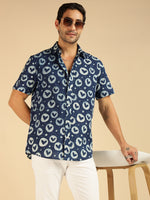 Indigo Pure Cotton Heart Printed Men Casual Shirt