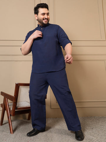 Navy Blue Cotton Kurta With Pant Men Plus Size Co-ord Set