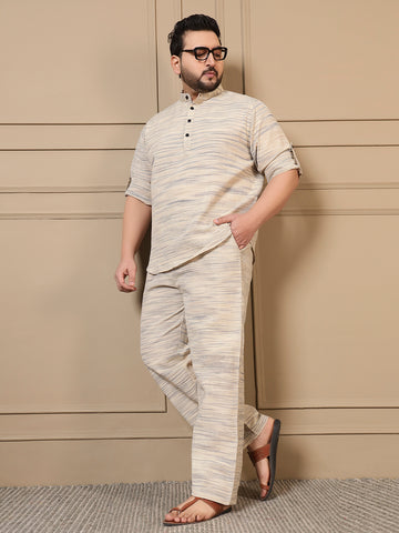 Cotton Textured Kurta With Pant Men Plus Size Co-ord Set