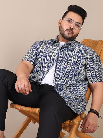 Pure Cotton Zigzag Casual Plus Size Shirt For Men