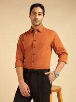 Tan Brown Solid Pure Cotton Men Formal Shirt