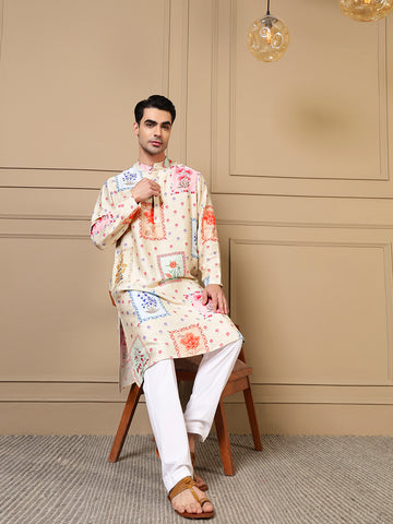 Patch Floral Multicolor Men Kurta