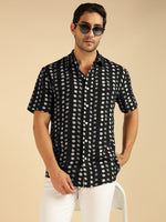 Black Polka Pure Rayon Men Casual Shirt