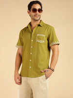 Lemon Yellow Embroidered Pure Cotton Men Casual Shirt