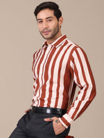 Striped Tan Brown Formal Shirt For Men