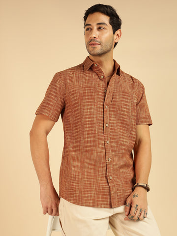 Tan Brown Pure Khadi Casual Shirt For Men