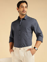Grey Solid Pure Cotton Men Formal Shirt
