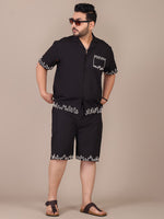 Embroidered Pure Cotton Black Plus Size Co-Ord Set For Men
