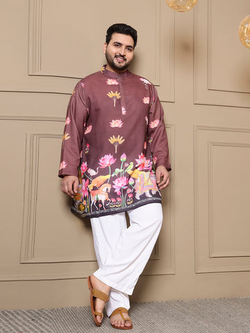 Brown Ombre Pichwai Printed Men Plus Size Kurta