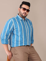 Turquoise Striped Formal Plus Size Shirt For Men