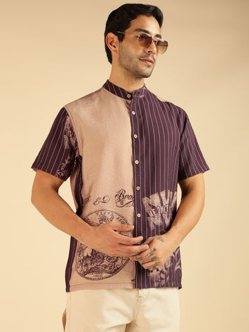 Colour Blocked Placement Printed Men Casual Shirt