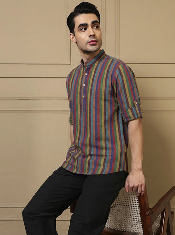 Multicolor Cotton Men's Kurta