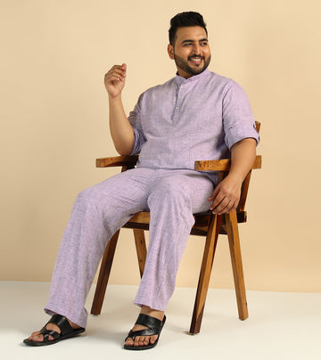 Lavender Cotton Khadi Men Plus Size Co-Ord Set