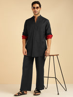 Black Pure Cotton Shirt With Pants Co-Ord Set For Men