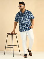 Cotton Heart Printed Plus Size Casual Indigo Men Shirt