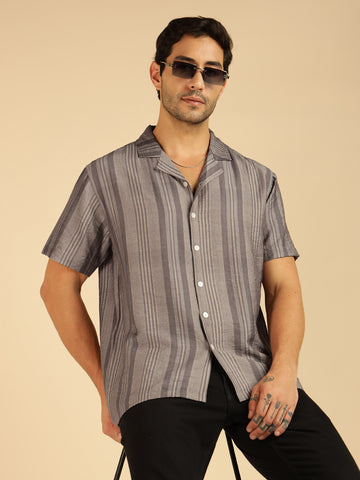 Grey Striped Men Casual Shirt