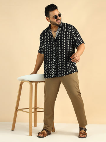 Black Polka Men Plus Size Casual Shirt