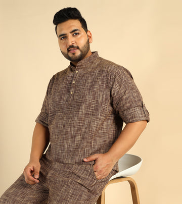 Wine Handloom Cotton Plus Size Kurta For Men